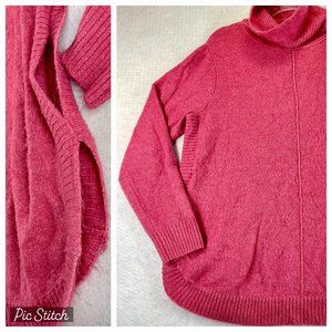 MARLED REUNITED Womens XL Pink Knit Split Side Long Sleeve Mock Neck Sweater